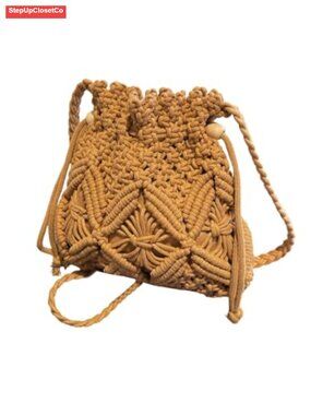 Braided Bucket Bag Hollow Out Crochet Shoulder Handbag Drawstring Crossbody